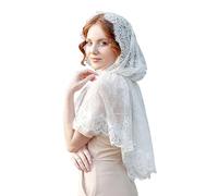 JIAHG Voile d'église en Dentelle Châle Femme Été Protection Solaire Mantille Catholique Traditionnelle Voile de Mariage Voyage Châle de Princesse Blanche Foulard de Tête Femme Musulmane