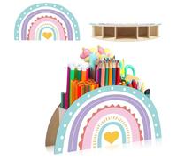 Jiahuade Organisateur de Bureau arc-en-ciel,Porte-Crayons,Organiseur de Bureau en Bois,Porte Crayon,Porte Stylo en Bois,Rangement de Bureau,Porte-Crayons Enfant (B)