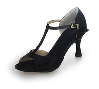 JIAJIA 20511 Sandales pour Femmes 2.7'' Talon évasé Super Satin Latin Chaussures de Danse Couleur Noir, Taille 38 EU