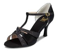 JIAJIA 20519 Sandales pour Femmes 2.7 '' Talon évasé Super Satin Latin Chaussures de Danse Couleur Noir, Taille 41 EU