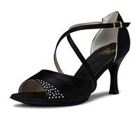 JIAJIA 20522 Sandales pour Femmes 7,5cm Talon évasé Super Satin Latin Chaussures de Danse Couleur Noir, Taille 42 EU