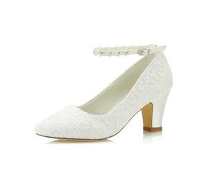 JIAJIA 62311A aux Femmes Chaussures de mariée Bout fermé 7cm Talon épais Dentelle satinée des Pompes Chaussures de Mariage Couleur Ivoire, Taille 41 EU