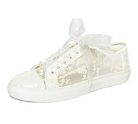 JIAJIA 8835 Mariage des Chaussures De mariée Baskets Appartements Mariée Tennis des Chaussures Dentelle Baskets Couleur Ivoire, Taille 38 EU