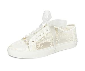 JIAJIA 8835 Mariage des Chaussures De mariée Baskets Appartements Mariée Tennis des Chaussures Dentelle Baskets Couleur Ivoire, Taille 38 EU