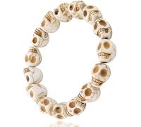 jiajiubai Lot de 2 bracelets en forme de tête de mort avec howlite colorée et perles synthétiques turquoises - Bracelet tibétain mala de prière squelette pour homme et femme, bijoux de couple