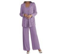 JIAJUPA Costume de mariage pour femme, grande taille, pour mère de la mariée/marié avec veste, violet, Lavande poussiéreuse, 46