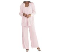 JIAJUPA Costume de mariage pour femme, grande taille, pour mère de la mariée/marié avec veste, violet, rose poudré, 50