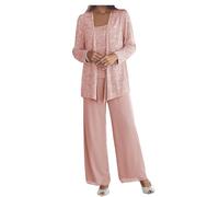Ensemble de pantalon formel pour mère de la mariée - Grande taille - Ensemble 3 pièces avec veste pour robe de soirée de mariage, vieux rose, 50