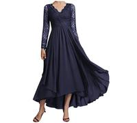 JIAJUPA Longueur thé mère de la mariée robes pour mariage manches longues élégant haut bas grande taille mère de marié robes, bleu marine, 42