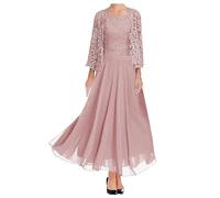 JIAJUPA Robe de mère de la mariée longueur cheville avec veste, robes de mère de marié grande taille pour mariage robe formelle, vieux rose, 44