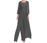 JIAJUPA Robe mère de la mariée avec veste pour mariage longueur cheville grande taille robe mère du marié robe d'invité de mariage, gris acier, 48