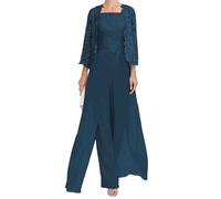 JIAJUPA Robe mère de la mariée avec veste pour mariage longueur cheville grande taille robe mère du marié robe d'invité de mariage, bleu sarcelle, 46