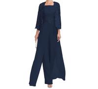 JIAJUPA Robe mère de la mariée avec veste pour mariage longueur cheville grande taille robe mère du marié robe d'invité de mariage, bleu marine, 42