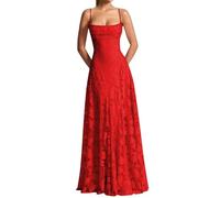 JIAJUPA Robes de demoiselle d'honneur longues à bretelles spaghetti en dentelle florale robes de soirée formelles, Rouge, 40