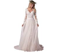 JIAJUPA Robes de mariée à manches longues pour mariée en dentelle bohème robe de mariée pour femme robe de mariée campagnard, ivoire, 48