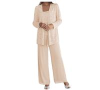 JIAJUPA Tailleur de mariage avec veste pour femme, mère de la mariée/du marié, grandes tailles, violet, champagne, 44