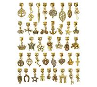JIALEEY Lot de 40 perles d'espacement en or antique avec pendentifs multicolores pour fabrication de bracelets, colliers, bijoux, Alliage