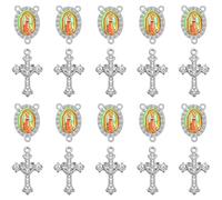 Jiali Q Lot de 20 connecteurs en strass pour médaille des saints catholiques et breloques en forme de croix en cristal pour chapelet religieux (argenté Notre Dame de Guadalupe)