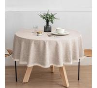JIALIANG Nappe de Table Ronde Nappe Imperméable Anti-tâche 160 cm Nappe Coton et Lin protégé Contre la poussière pour Le dîner de Cuisine à la Maison et la décoration de Table extérieure Beige