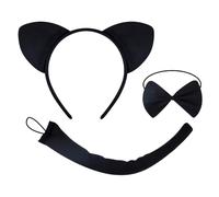 Jiamaohua Ensemble d'accessoires de costume de chat noir 3 pièces avec oreilles et queue de chat noir, serre-tête, oreilles de chat noir, serre-tête, accessoires d'Halloween pour femmes, filles