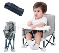 JIAMIAN Chaise Enfant, Chaise Haute Bébé Portable, Chaise de Salle à Manger Pliable, Siège Rehausseur de Voyage avec Plateau Amovible et Ceinture de Sécurité Réglable(Gris)