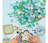 JIAMIAN Lot de 360 petits carreaux de mosaïque en verre mosaïque de couleur mélangée pour le bricolage, le bricolage, la décoration, l'intérieur, l'extérieur, vert