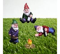 JIAMIAN Lot de 4 Nains de Jardin Amusants - Ivres et Assis, Feux de Joie, Sculptures en Résine - Décorations d'Extérieur