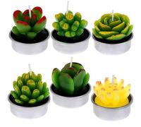 JIAMIAN Lot de 6 bougies chauffe-plat en forme de cactus - Fabriquées à la main - Mini plantes succulentes - Idéales pour la décoration de la maison