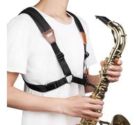JIAMIAN Noir Sangle de Saxophone, Ecomfortable Double Bandoulière Sax Sangle, Premium Sangle de cou en Cuir Véritable avec Boucle Réglable et Larges Bretelles, Pour Tout Saxophoniste (B)