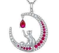 jiamiaoi Collier de Chat Pendentif Chat Argent Bijoux Chat Pendentif Femme Chat Cadeau Chat Pour les Femmes les Filles, Collier Chat (A2-Rouge)