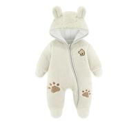 JiAmy Combinaison Bebe Garcon Fille Hiver Polaire Combipilote Pilote Bébé Manteau à Capuche, Manches Longues Ours Combinaison de Neige Blanc 3-6 Mois