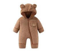 JiAmy Combinaison Bebe Garcon Fille Hiver Polaire Combipilote Pilote Bébé Manteau à Capuche, Manches Longues Ours Combinaison de Neige Café 0-3 Mois