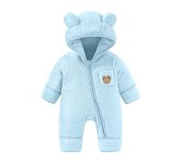 JiAmy Combinaison Bebe Garcon Fille Hiver Polaire Combipilote Pilote Bébé Manteau à Capuche, Manches Longues Ours Combinaison de Neige Bleu 3-6 Mois