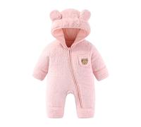 JiAmy Combinaison Bebe Garcon Fille Hiver Polaire Combipilote Pilote Bébé Manteau à Capuche, Manches Longues Ours Combinaison de Neige Rose 6-9 Mois