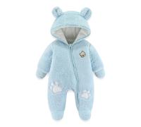 JiAmy Combinaison Bebe Garcon Fille Hiver Polaire Combipilote Pilote Bébé Manteau à Capuche, Manches Longues Ours Combinaison de Neige Bleu 0-3 Mois