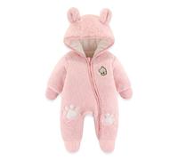 JiAmy Combinaison Bebe Garcon Fille Hiver Polaire Combipilote Pilote Bébé Manteau à Capuche, Manches Longues Ours Combinaison de Neige Rose 3-6 Mois