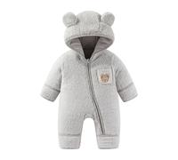 JiAmy Combinaison Bebe Garcon Fille Hiver Polaire Combipilote Pilote Bébé Manteau à Capuche, Manches Longues Ours Combinaison de Neige Gris 3-6 Mois