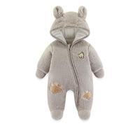 JiAmy Combinaison Bebe Garcon Fille Hiver Polaire Combipilote Pilote Bébé Manteau à Capuche, Manches Longues Ours Combinaison de Neige Gris 6-9 Mois