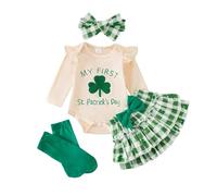 JiAmy Ensemble de 4 pièces avec barboteuse, jupe, bandeau, leggings et chaussettes pour bébé fille de 0 à 18 mois, Saint-Patrick Vert 1er, 0-3 mois