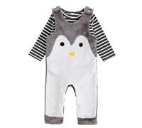 JiAmy Ensemble deux pièces pour bébé - Chemises à manches longues - Grenouillère d'automne pour nouveau-né, Pingouins, 6-9 mois