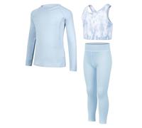 JiAmy Ensemble pour Filles 3 Pièces, Leggings de Yoga T-shirt Manches longues, Crop top Tenue de Sport pour 11-12 ans - Bleu