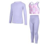 JiAmy Ensemble pour Filles 3 Pièces, Leggings de Yoga T-shirt Manches longues, Crop top Tenue de Sport pour 11-12 ans - Violet