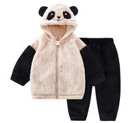 JiAmy Ensemble veste polaire pour bébé - Fermeture éclair - Vêtement d'hiver avec oreilles - Capuche en peluche - Moelleux - Pour garçons et filles - 2 pièces de 12 mois à 4 ans
