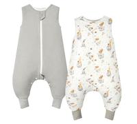 JiAmy Gigoteuse pour bébé avec pieds 1.0 Tog 100% Coton sans Manches Gigoteuse avec Jambes Automne et Hiver sac de couchage enfant pour Garçon Fille 6-18 mois Gris Ours