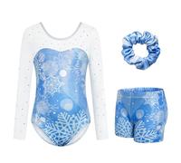JiAmy Justaucorps gymnastique fille, Combinaison de Gymnastique à Manches Longues pour Fille avec Short et Serre-tête, pour Enfants de 3-12 Ans