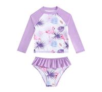JiAmy Maillot de bain 2 pièces à manches longues pour filles - Protection UV - Pour enfants de 3 à 9 ans, Flamant rose, 8-9 ans