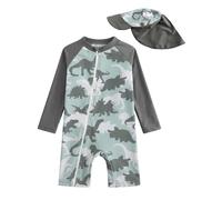 JiAmy Maillot de bain avec protection solaire pour bébé garçon, Rash Guard à manches longues une pièce, Maillot de bain pour nourrisson et tout-petit avec chapeau de soleil, 3M-3T, 2-3 ans