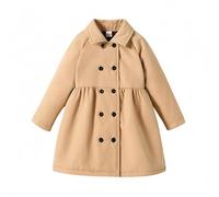 JiAmy Manteau trench à manches longues à double boutonnage pour petite fille avec doublure en peluche pour enfants de 2 à 7 ans, kaki, 5-6 ans