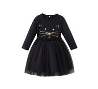 JiAmy Robe de fête pour fille en tulle sirène princesse robe de fête en coton licorne automne hiver Noël robes pour filles de 3 à 8 ans, Chats noirs, 7-8 ans