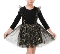 JiAmy Robe de fête pour fille en tulle sirène princesse robe de fête en coton licorne automne hiver Noël robes pour filles de 3 à 8 ans, Noir , 7-8 ans